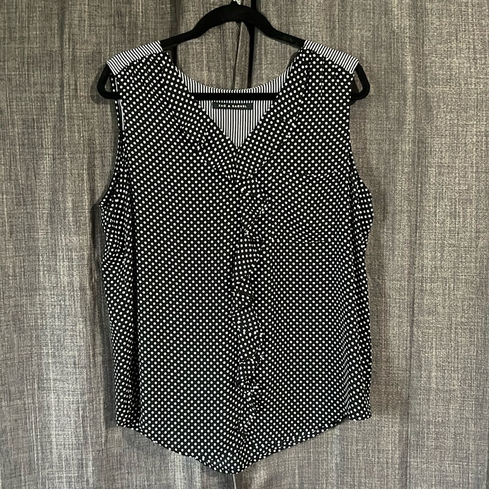 Zac & Rachel polka dot stripe sleeveless blouse with ruffle detail size XL